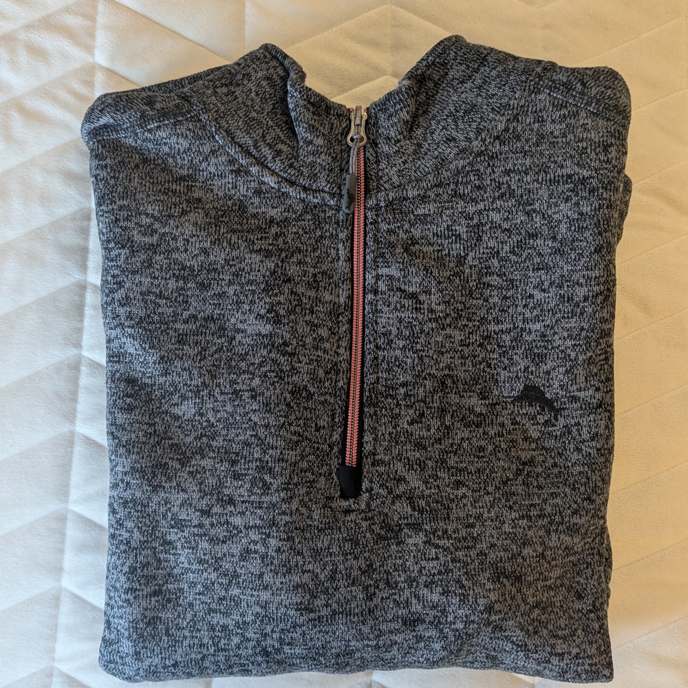 Tommy Bahama Gray Zip Up Sweater with Stand-Up Collar